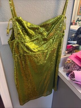 Blue Blush Green Sequin Mini Dress with sweetheart neckline